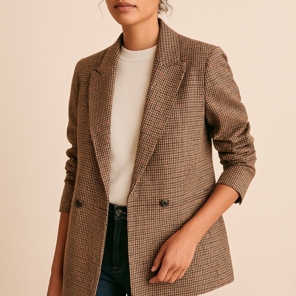 Gap Houndstooth Girlfriend Blazer Wool Blend Brow… - image 1